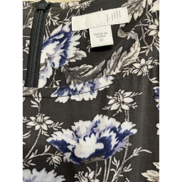 J.Jill Floral Print Short Sleeve Midi Dress Size 12 Patch Pockets Green Olive - Picture 2 of 10